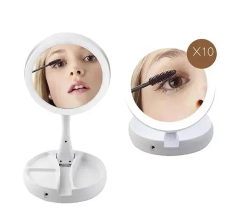 Makeup Mirror Increase 10x Double Light Led Usb - Neverdie Organizer