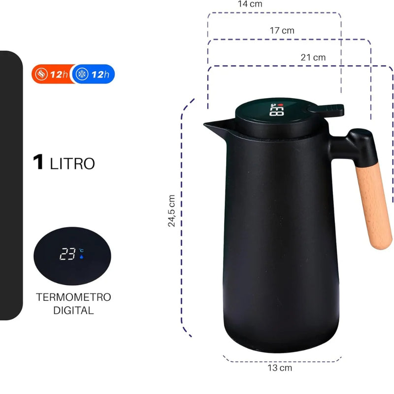 Garrafa térmica 1L com sensor inteligente de temperatura - ideal para bebidas quentes e frias