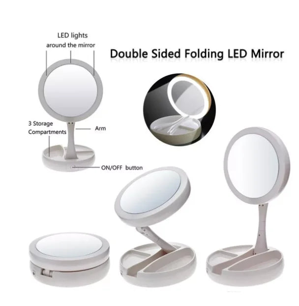 Makeup Mirror Increase 10x Double Light Led Usb - Neverdie Organizer