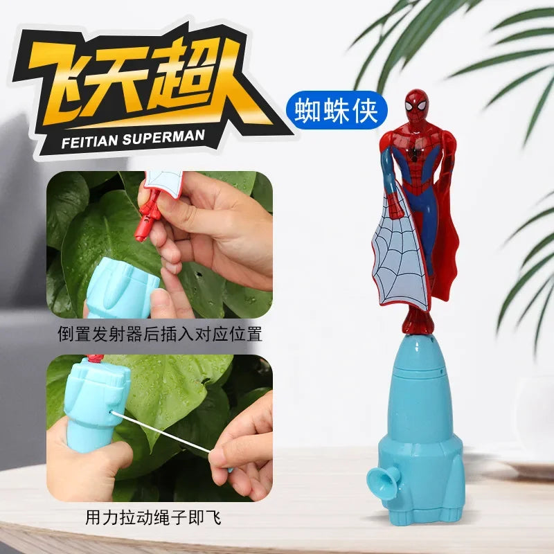 Anime homem-aranha de bambu libélula brinquedo voador homem de ferro capitão corda giratória brinquedos voadores brinquedo ao ar livre para meninos presente para crianças