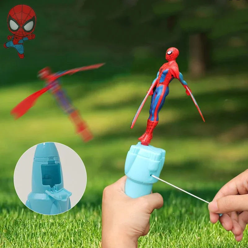 Anime homem-aranha de bambu libélula brinquedo voador homem de ferro capitão corda giratória brinquedos voadores brinquedo ao ar livre para meninos presente para crianças