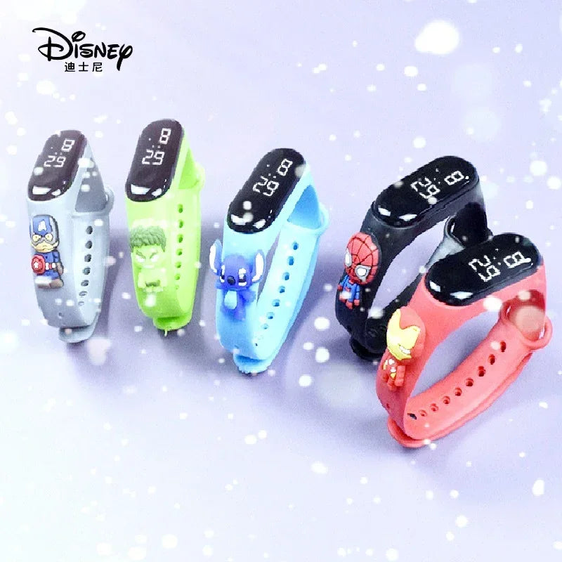 New Disney Mickey Mouse Minnie Avengers Spiderman LED Student Kids Sports Touch Cartoon Electronic Watch Boys Girls Toys Gifts