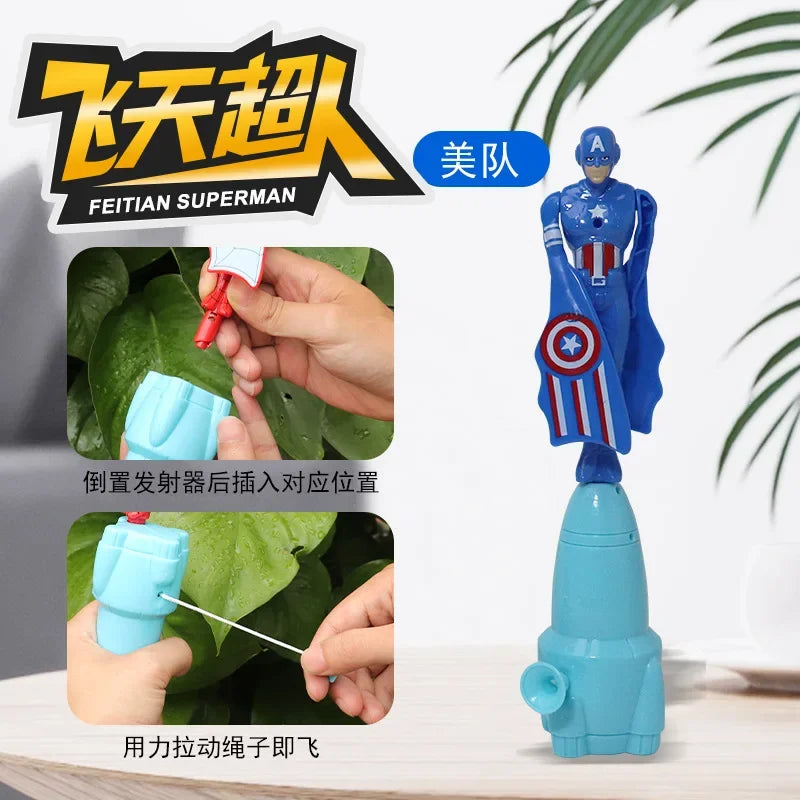 Anime homem-aranha de bambu libélula brinquedo voador homem de ferro capitão corda giratória brinquedos voadores brinquedo ao ar livre para meninos presente para crianças