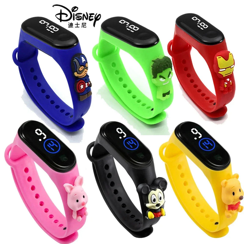 New Disney Mickey Mouse Minnie Avengers Spiderman LED Student Kids Sports Touch Cartoon Electronic Watch Boys Girls Toys Gifts