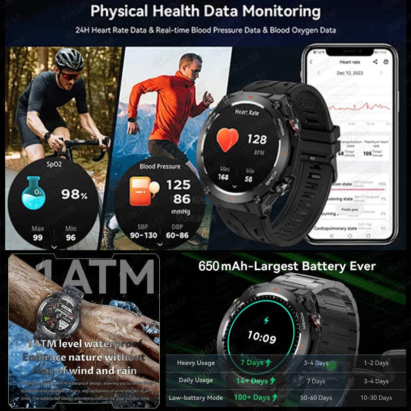 2024 New For HUAWEI GPS Outdoor SmartWatch HD 412*412 AMOLED Screen Heart rate Bluetooth Call IP68 Waterproof Man Smart Bracelet